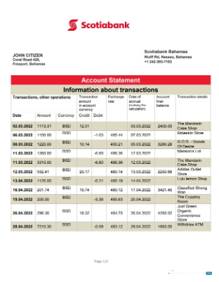 Download Bahamas Scotiabank bank statement word